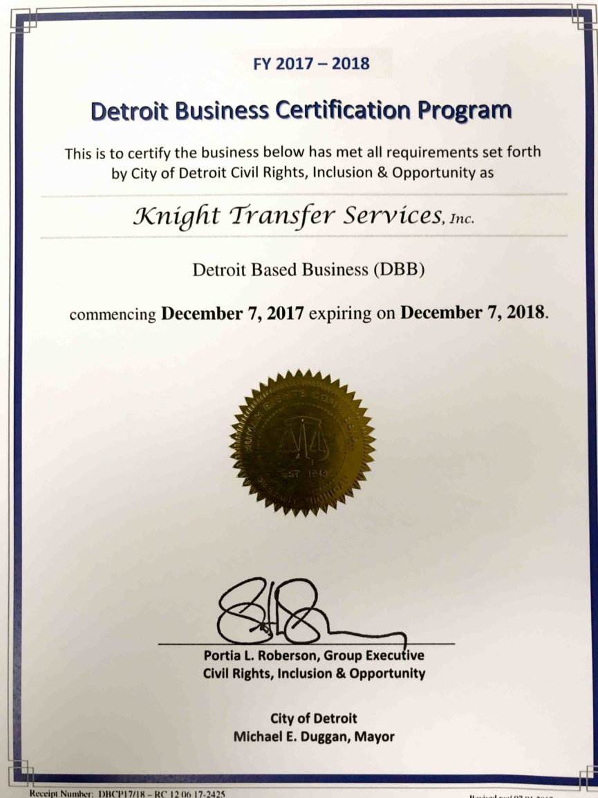 Detroit Business Certification Program - Dumpster Rental Services 2018
